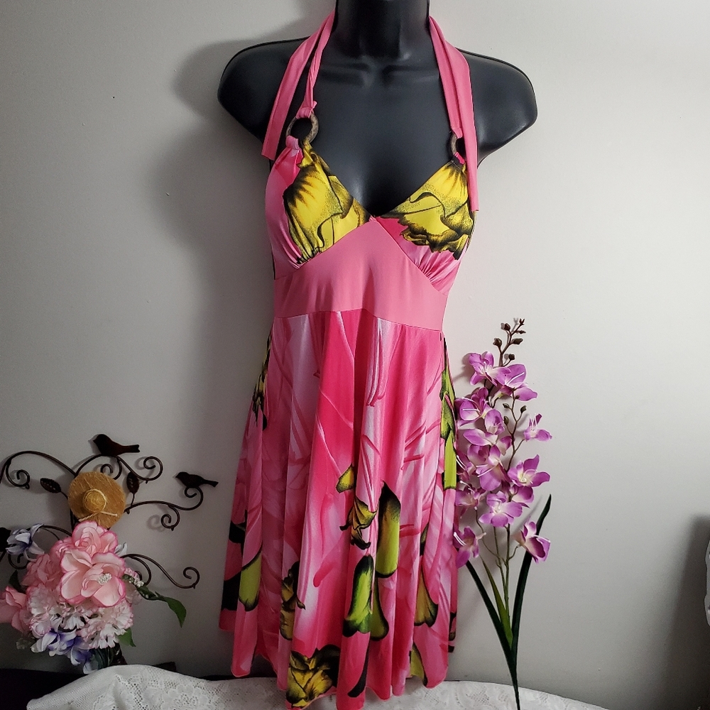 Pink Halter Neck Summer Dress